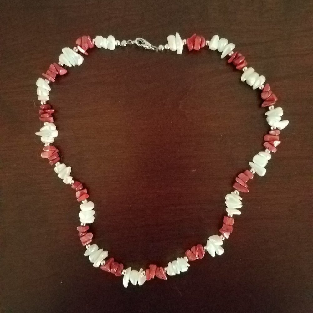Coral and White Fresh Water Pearl 17" Necklace with Silver Beads